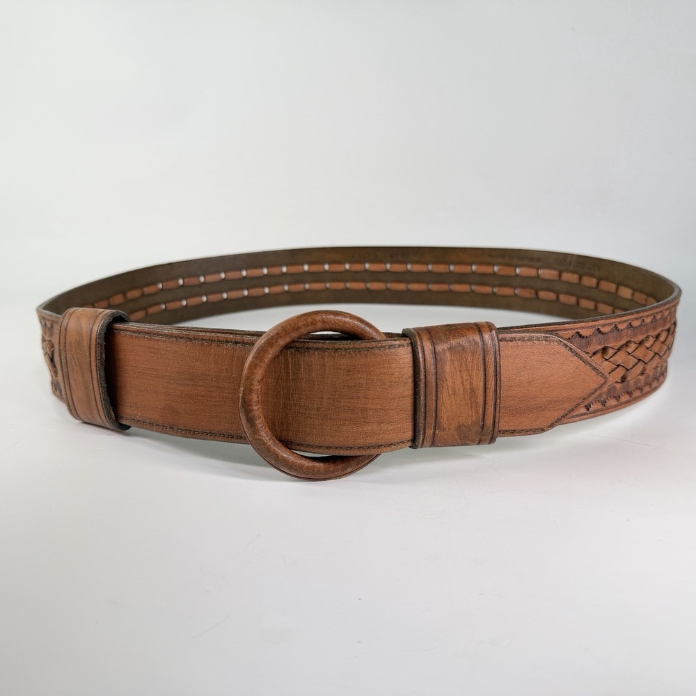 Ralph Lauren Braided Leather Harness Belt Womens 36 Mexico Woven Tooled Western
